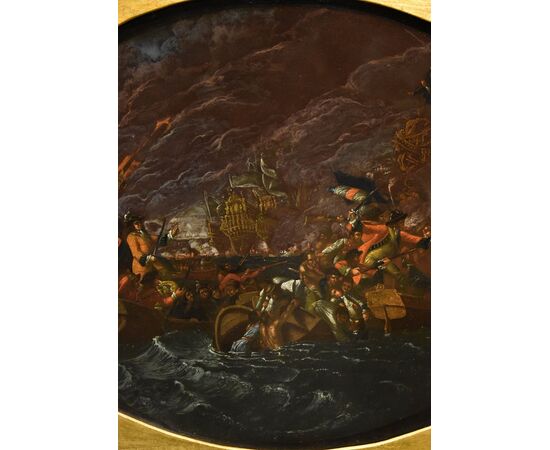 Night naval battle, Ilario Mercanti «lo Spolverini» (Parma, 1657 - 1734)