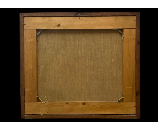 Dipinto olio su tela raffigurante Sacra Famiglia con San Giovannino.