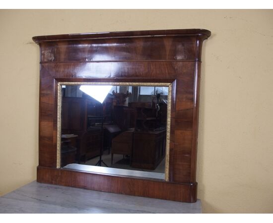 Carlo X style walnut console with mirror, 19th century Carlo X style walnut console with mirror, 19th century