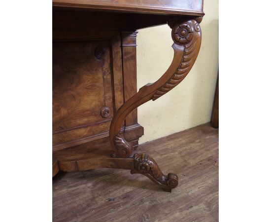 Carlo X style walnut console with mirror, 19th century Carlo X style walnut console with mirror, 19th century