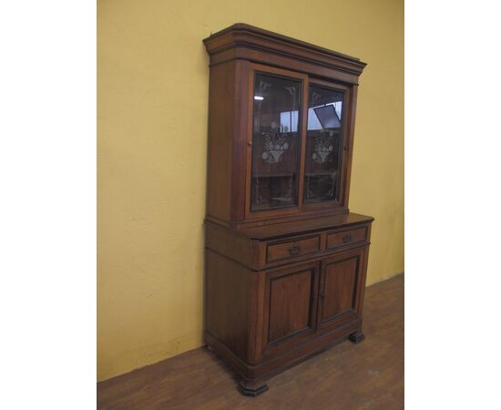CREDENZA CON ALZATA IN CILIEGIO EPOCA 800 PIEMONTESE cm L120xP57xH218