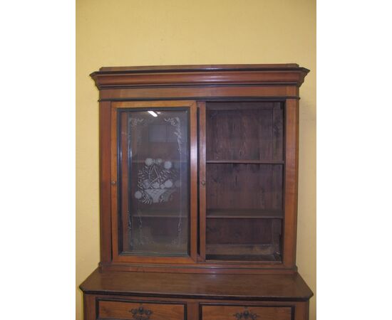 CREDENZA CON ALZATA IN CILIEGIO EPOCA 800 PIEMONTESE cm L120xP57xH218