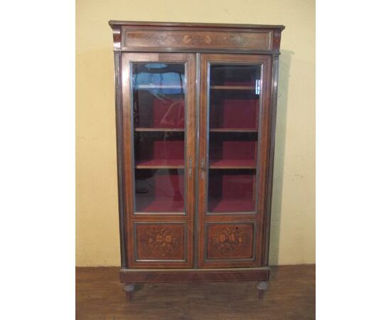 VETRINA A DUE PORTE CON INTARSI STILE NAPOLEONE III cm L94xP36xH163