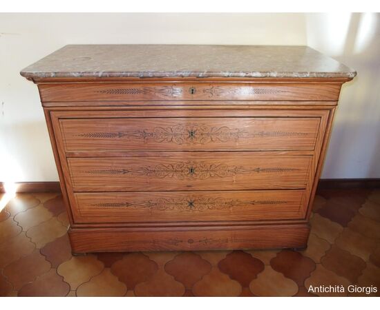 Inlaid chest of drawers, Charles X style, 19th century