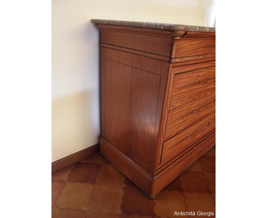 Inlaid chest of drawers, Charles X style, 19th century