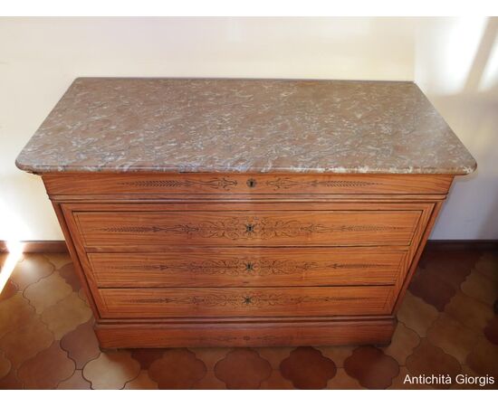 Inlaid chest of drawers, Charles X style, 19th century