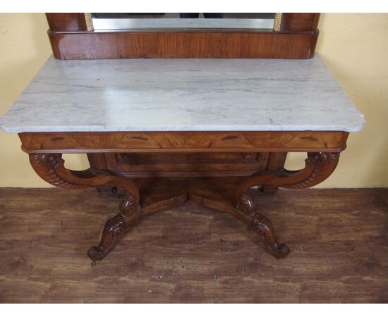 Carlo X style walnut console with mirror, 19th century Carlo X style walnut console with mirror, 19th century