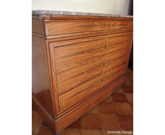 Inlaid chest of drawers, Charles X style, 19th century
