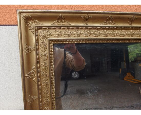 SPECCHIERA-CAMINIERA DORATA STILE IMPERO EPOCA 800 FRANCIA cm L 111xH156