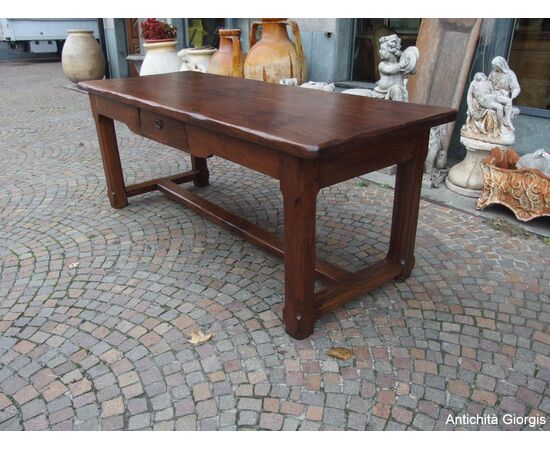RECTANGULAR WALNUT TABLE WITH DRAWER, LATE 18TH CENTURY, RESTORED cm L200xW77xH78