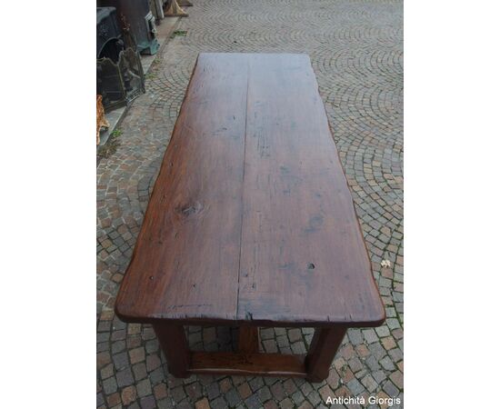 RECTANGULAR WALNUT TABLE WITH DRAWER, LATE 18TH CENTURY, RESTORED cm L200xW77xH78