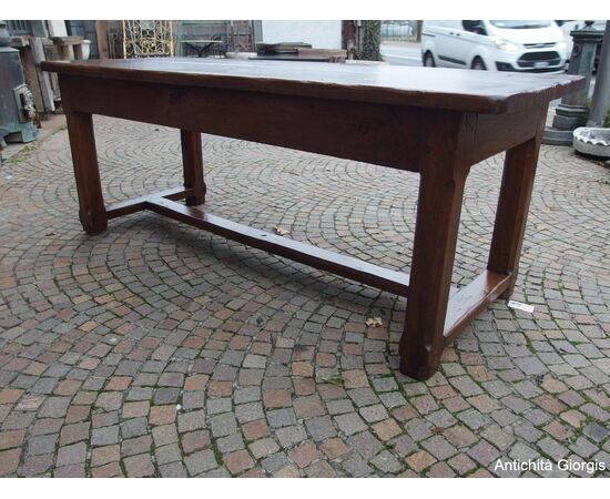 RECTANGULAR WALNUT TABLE WITH DRAWER, LATE 18TH CENTURY, RESTORED cm L200xW77xH78