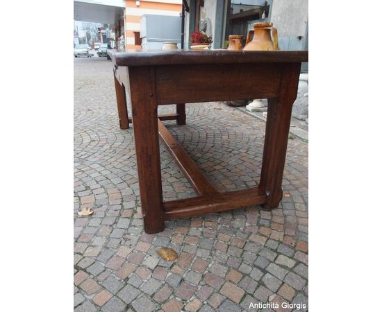 RECTANGULAR WALNUT TABLE WITH DRAWER, LATE 18TH CENTURY, RESTORED cm L200xW77xH78