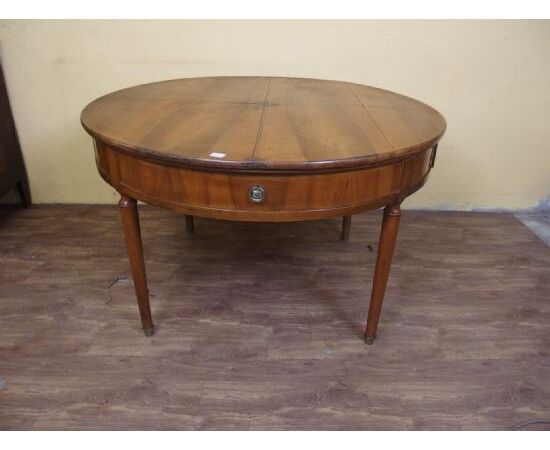 Round walnut table in Piedmontese Directory style, 19th century, diameter 130xH80 cm