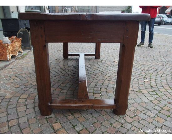 RECTANGULAR WALNUT TABLE WITH DRAWER, LATE 18TH CENTURY, RESTORED cm L200xW77xH78