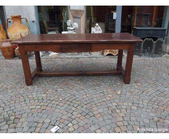 RECTANGULAR WALNUT TABLE WITH DRAWER, LATE 18TH CENTURY, RESTORED cm L200xW77xH78