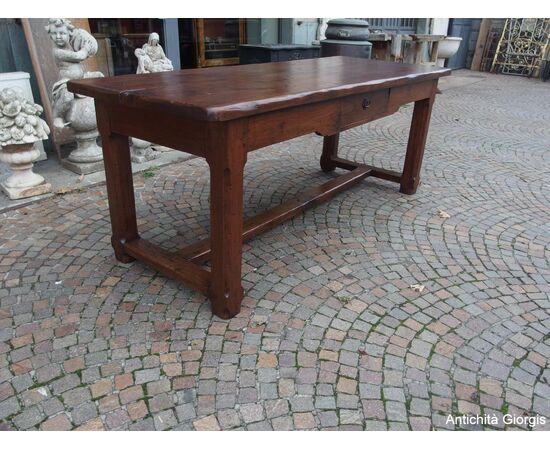 RECTANGULAR WALNUT TABLE WITH DRAWER, LATE 18TH CENTURY, RESTORED cm L200xW77xH78