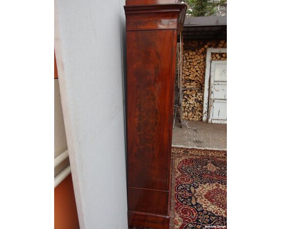 PICCOLA LIBRERIA A DUE PORTE IN PIUMA DI MOGANO STILE CARLO X FRANCIA RESTAURATA cm L98xP38xH203