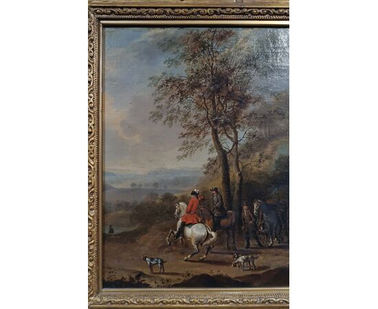 DIPINTO CON SCENA DI CACCIA META’ XVIII SECOLO DIPINTO CON SCENA DI CACCIA META’ XVIII SECOLO