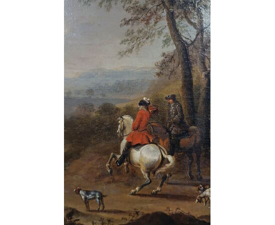 DIPINTO CON SCENA DI CACCIA META’ XVIII SECOLO