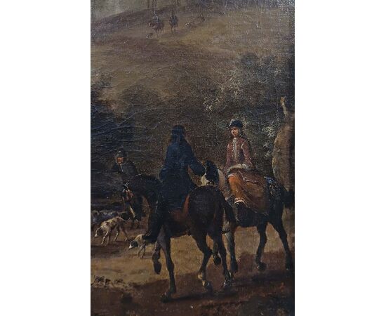 DIPINTO CON SCENA DI CACCIA META’ XVIII SECOLO DIPINTO CON SCENA DI CACCIA META’ XVIII SECOLO