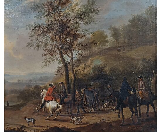 DIPINTO CON SCENA DI CACCIA META’ XVIII SECOLO