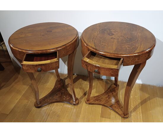 PAIR OF DIRECTOIRE STYLE MARQUETRY TABLES, LATE 18TH CENTURY