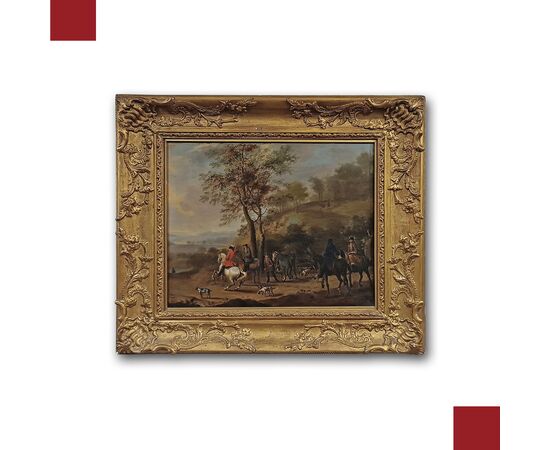 DIPINTO CON SCENA DI CACCIA META’ XVIII SECOLO DIPINTO CON SCENA DI CACCIA META’ XVIII SECOLO