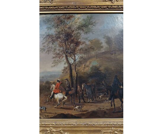 DIPINTO CON SCENA DI CACCIA META’ XVIII SECOLO