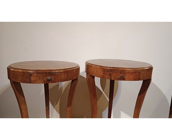 PAIR OF DIRECTOIRE STYLE MARQUETRY TABLES, LATE 18TH CENTURY