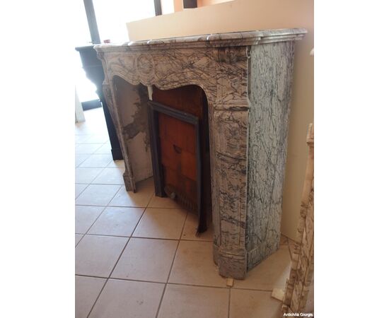 LOUIS XVI POMPADOUR STYLE GRAY MARBLE FIREPLACE FRANCE cm L134xW37xH108 LOUIS XVI POMPADOUR STYLE GRAY MARBLE FIREPLACE FRANCE cm L134xW37xH108