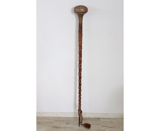 Rara mazza cerimoniale bastone in legno e manico in ottone con stemma Sec XVIII PREZZO TRATTABILE