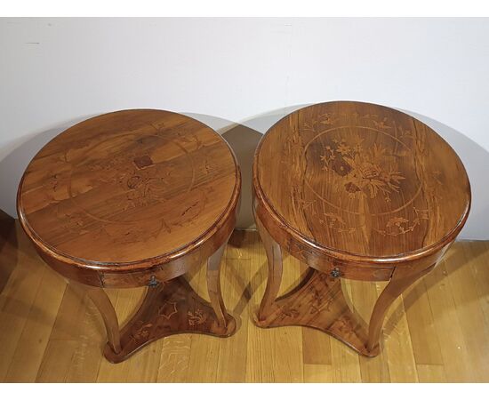 PAIR OF DIRECTOIRE STYLE MARQUETRY TABLES, LATE 18TH CENTURY