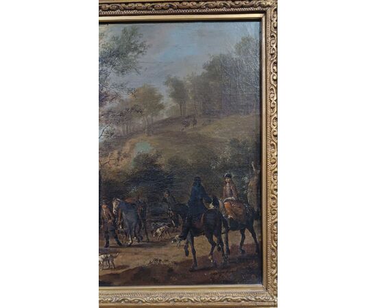 DIPINTO CON SCENA DI CACCIA META’ XVIII SECOLO DIPINTO CON SCENA DI CACCIA META’ XVIII SECOLO