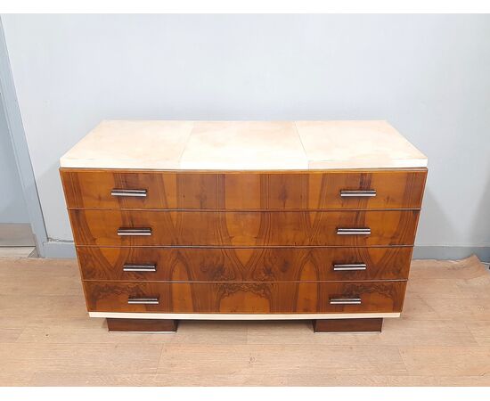 Art Deco chest of drawers with walnut and parchment covering, 1930-40 Art Deco chest of drawers with walnut and parchment covering, 1930-40