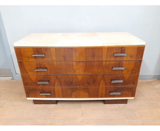 Art Deco chest of drawers with walnut and parchment covering, 1930-40 Art Deco chest of drawers with walnut and parchment covering, 1930-40