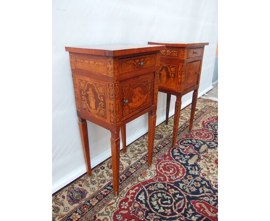 COPIA DI COMODINI INTARSIATI STILE LUIGI XVI EPOCA EPOCA FINE 800 PIEMONTE cm L42xP33xH86