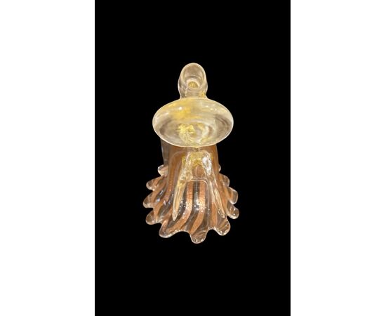 Murano glass angel candlestick with aventurine vertical bands.