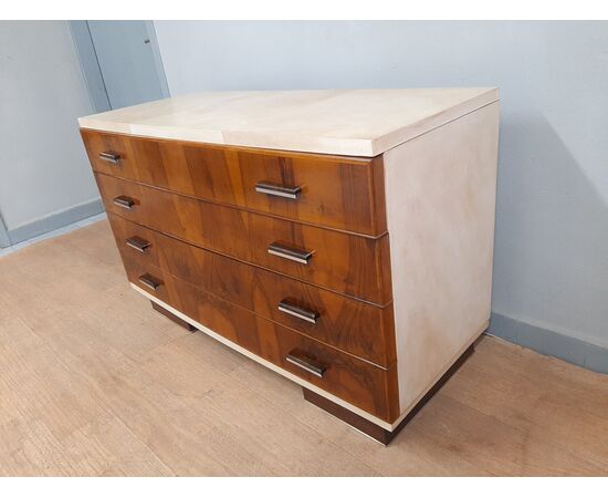Art Deco chest of drawers with walnut and parchment covering, 1930-40
