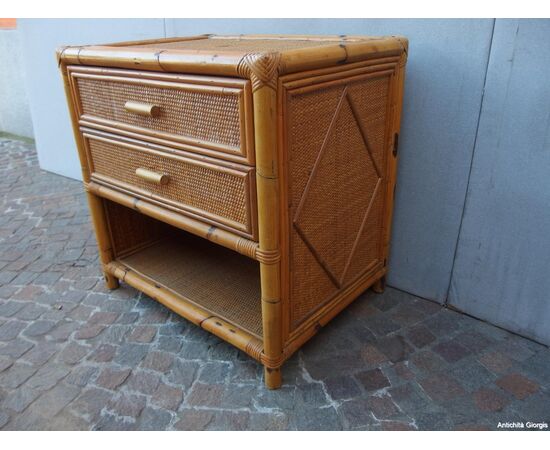 COMODINO IN VIMINI A DUE CASSETTI EPOCA 900