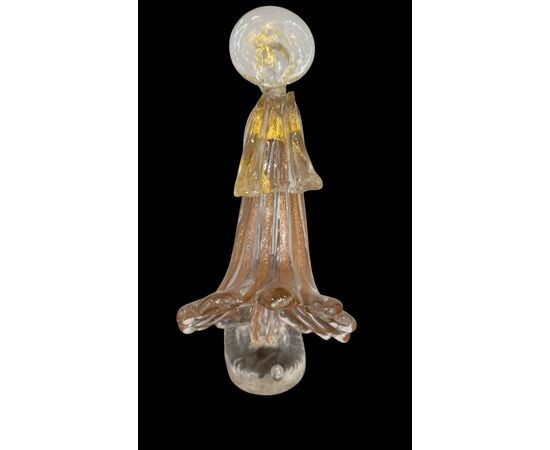 Murano glass angel candlestick with aventurine vertical bands.