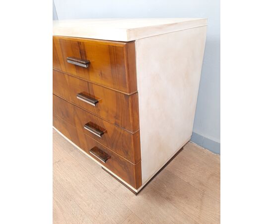 Art Deco chest of drawers with walnut and parchment covering, 1930-40