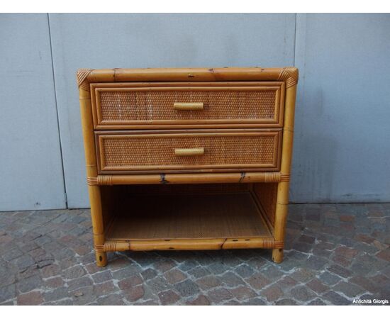 COMODINO IN VIMINI A DUE CASSETTI EPOCA 900