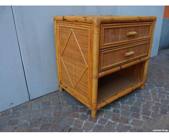 COMODINO IN VIMINI A DUE CASSETTI EPOCA 900