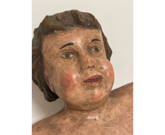 POLYCHROME WOOD SCULPTURE 17TH CENTURY ANGEL H 79 CM