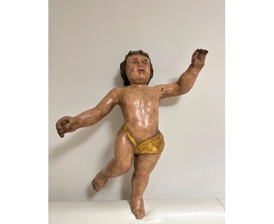 POLYCHROME WOOD SCULPTURE 17TH CENTURY ANGEL H 79 CM