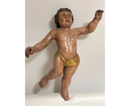 POLYCHROME WOOD SCULPTURE 17TH CENTURY ANGEL H 79 CM