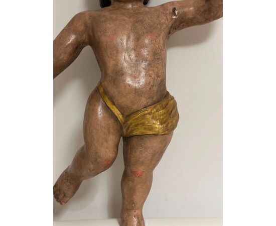 POLYCHROME WOOD SCULPTURE 17TH CENTURY ANGEL H 79 CM