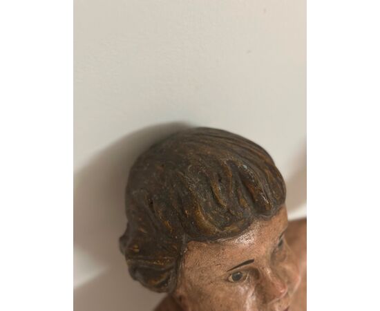 POLYCHROME WOOD SCULPTURE 17TH CENTURY ANGEL H 79 CM