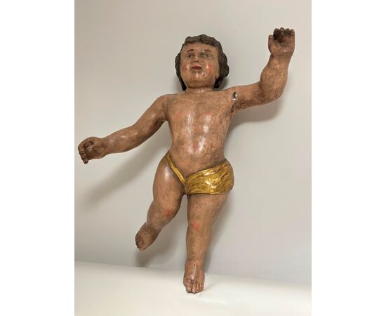 POLYCHROME WOOD SCULPTURE 17TH CENTURY ANGEL H 79 CM